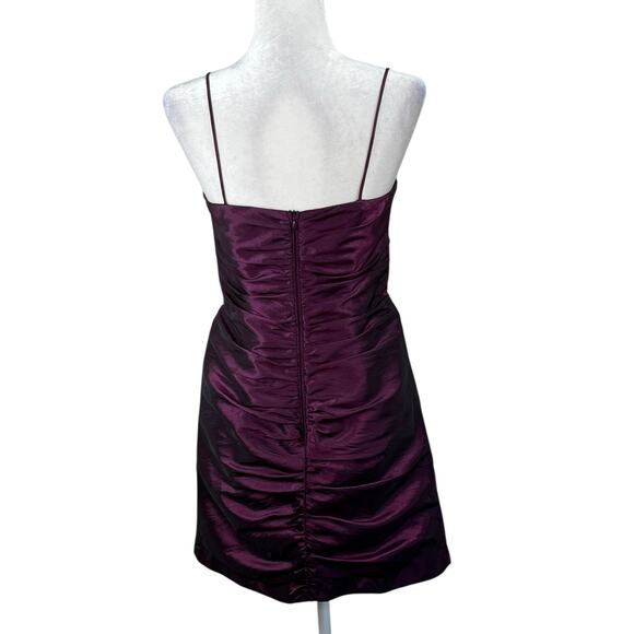 Lets Fashion Purple Taffeta Sleeveless Ruched Ruffle Party Mini Dress JR Large - Picture 2 of 13